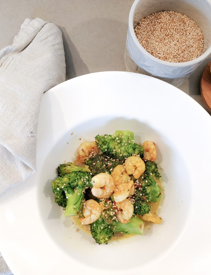 Broccoli met gamba’s en chilivlokken